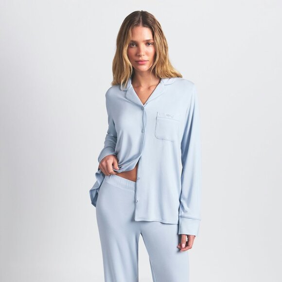 SKIMS SLEEP LONG SLEEVE BUTTON UP SET - ZEN BLUE - Picture 3 of 6
